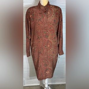 Maggy London 100% Silk paisley shirt dress size 12